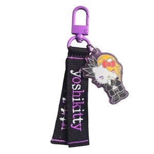 Sanrio Yoshikitty Keychain Hello Kitty Purple Black Acrylic Charm Pock Rock Goth